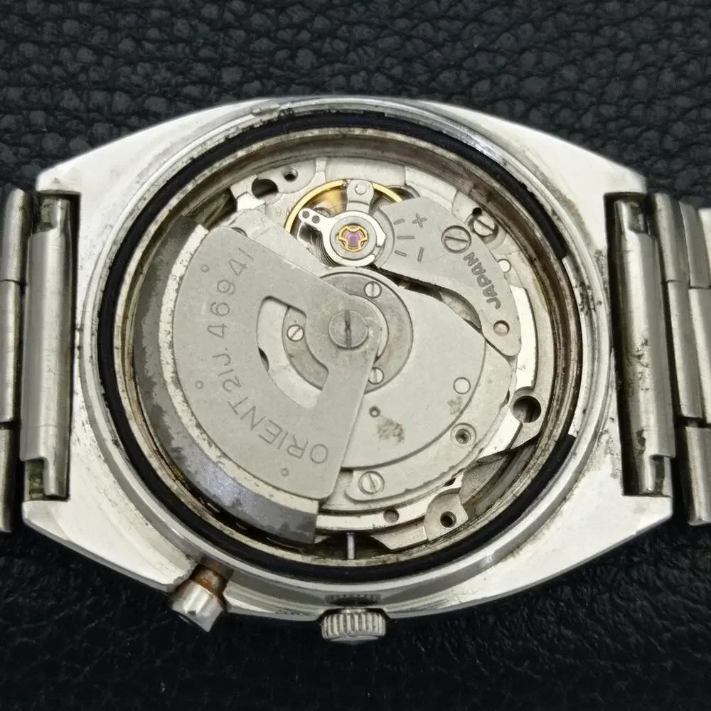 Vintage 1984 Square Orient Automatic Mens Silver Watch W/daydate & Gold accents